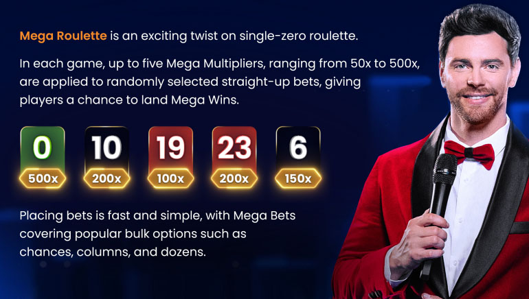 لعبة Mega Roulette - ميزة مضاعفات الأرباح الضخمة